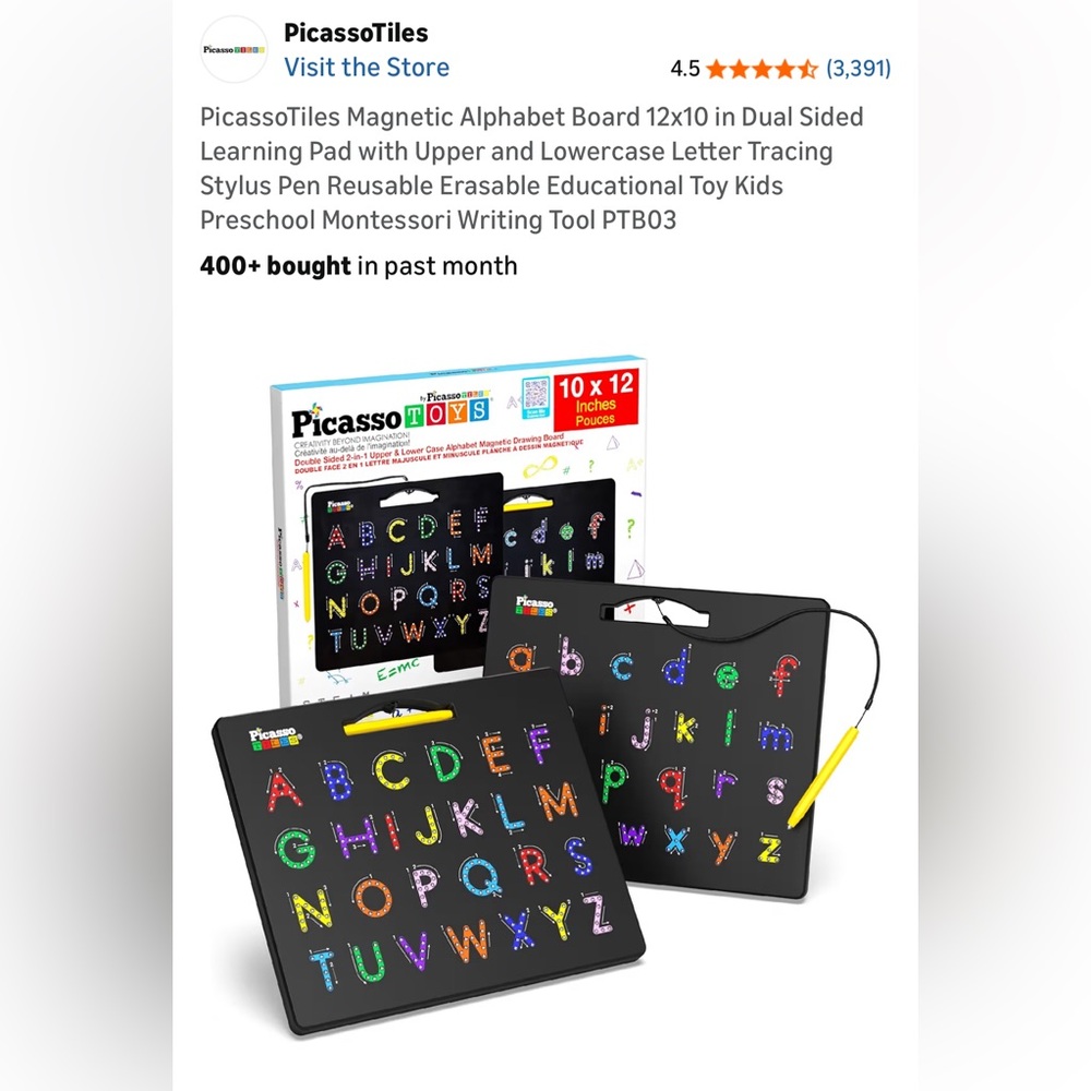 Magnetic Alphabet Learning Board – Black with Multicolor Letters
